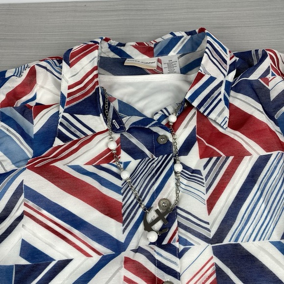 Alfred Dunner Button Up Blouse Women's 22W Red White & Blue 3/4 Sleeve NWT - Picture 6 of 15
